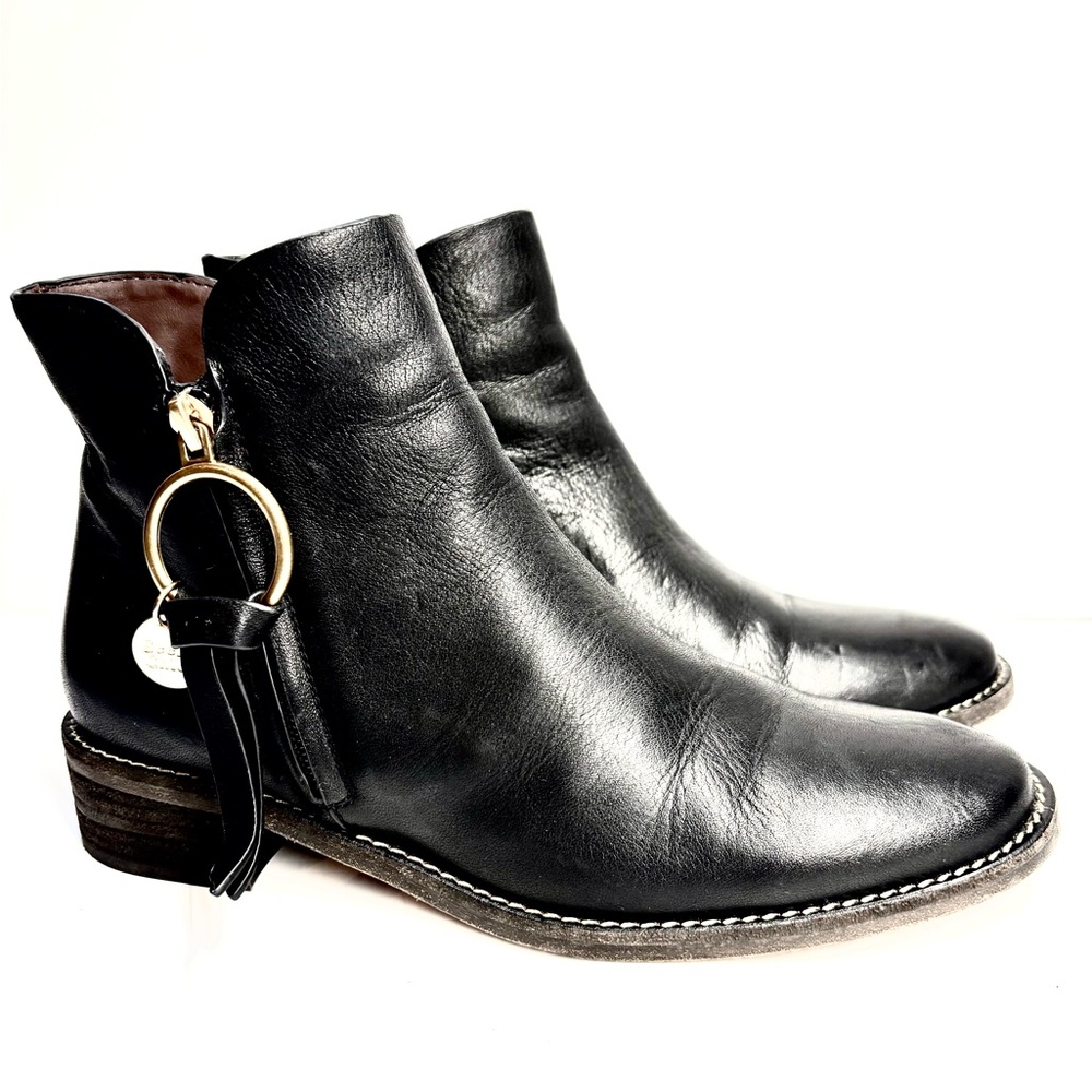 See By Chloe Women's Louise Flat Boot Ankle, Black, Size 6.5 EU 37 - Picture 2 of 13